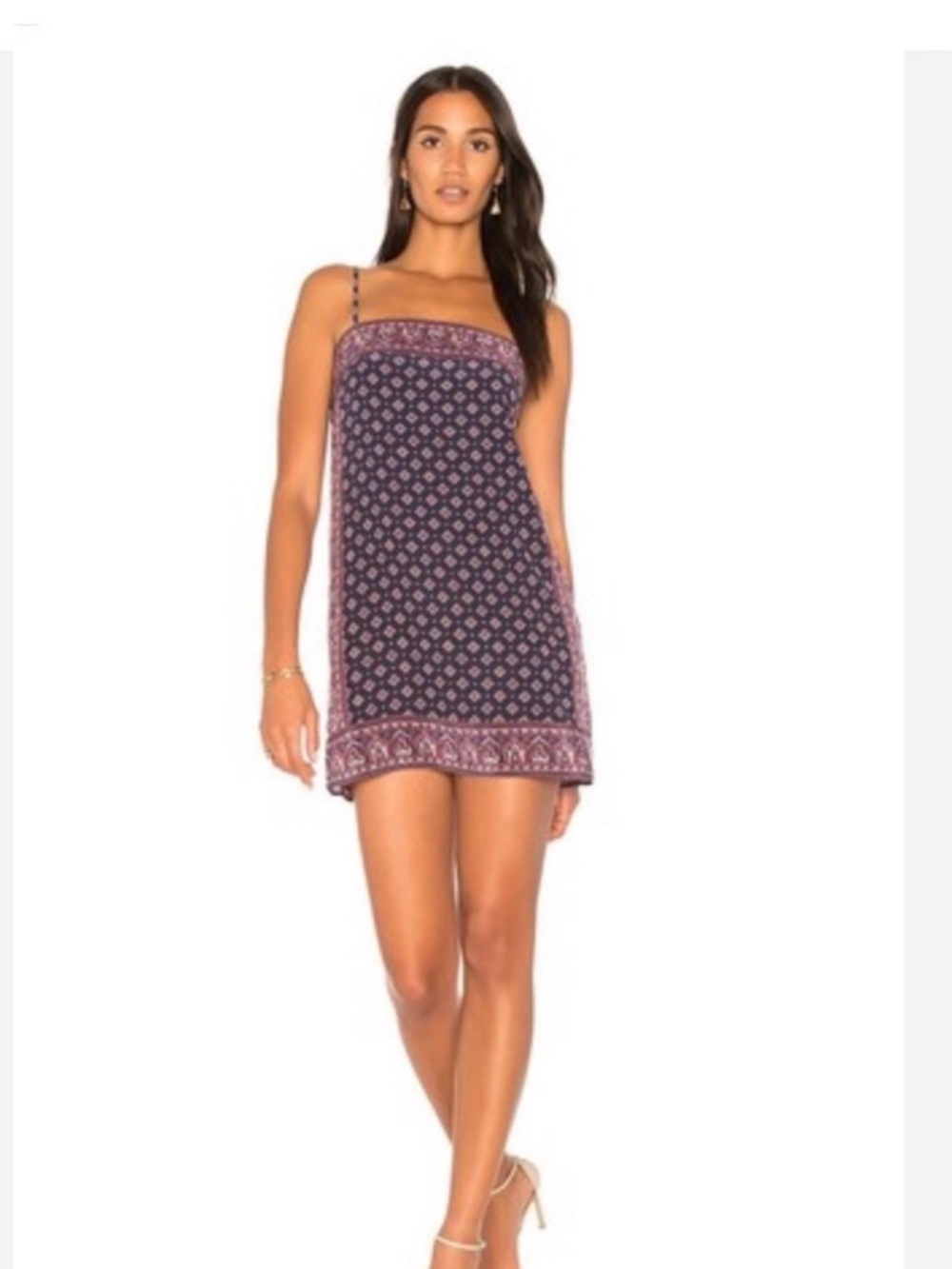 Joie Navy Mini Dress with Pink Border Print
